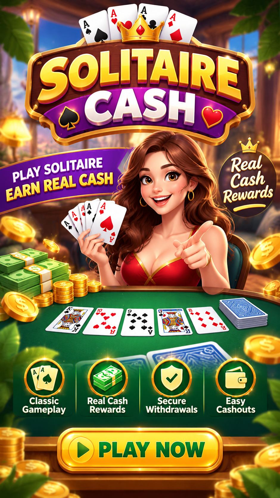 Solitaire Win Clash gameplay and rewards promotional screen